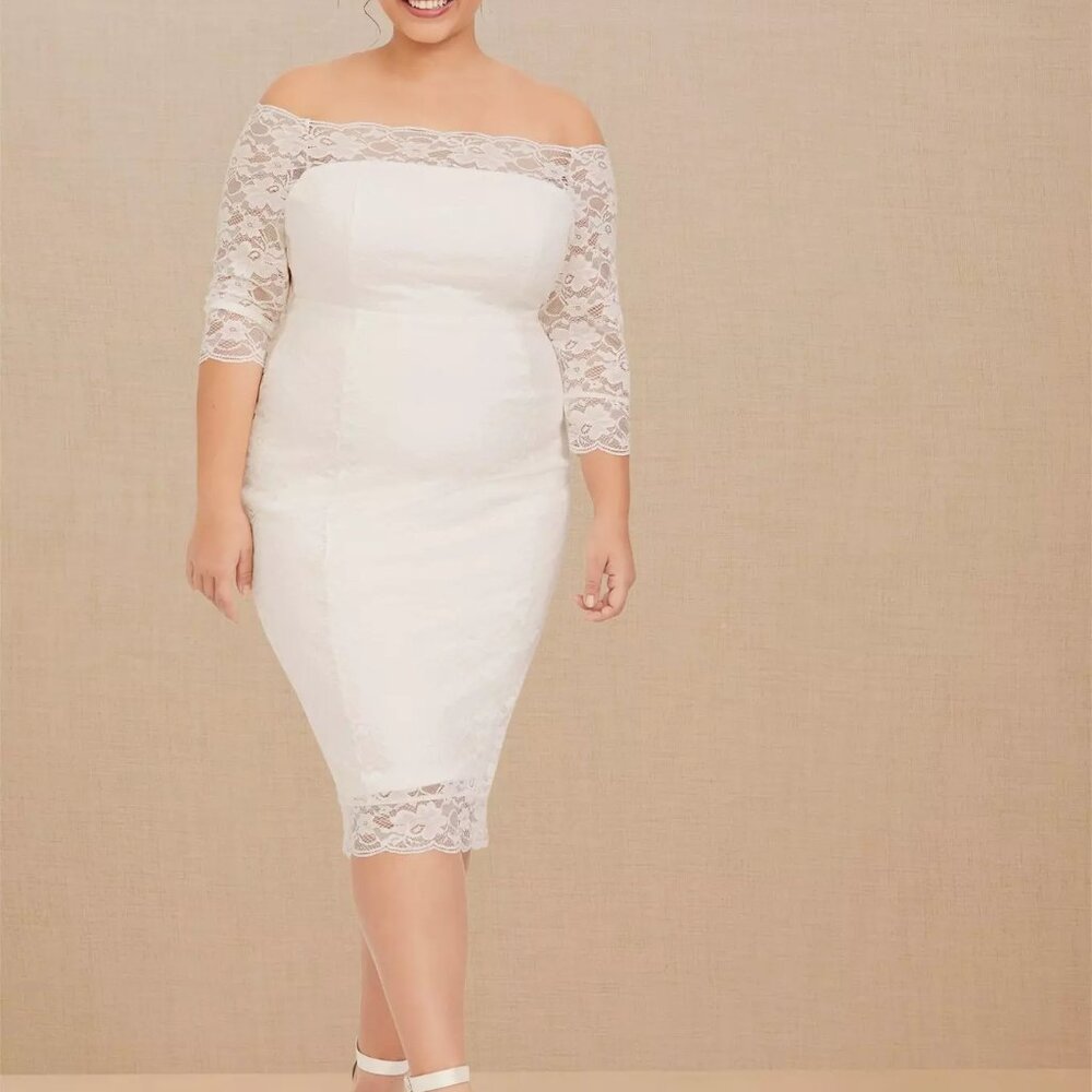 NWT Torrid Special Occasion Ivory Lace Off Shoulder Bodycon Dress